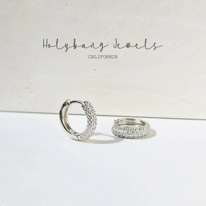 PAVE CZ DAINTY HUGGIE EARRINGS - E-HT1161 for wholesale by HolyBang Jewels