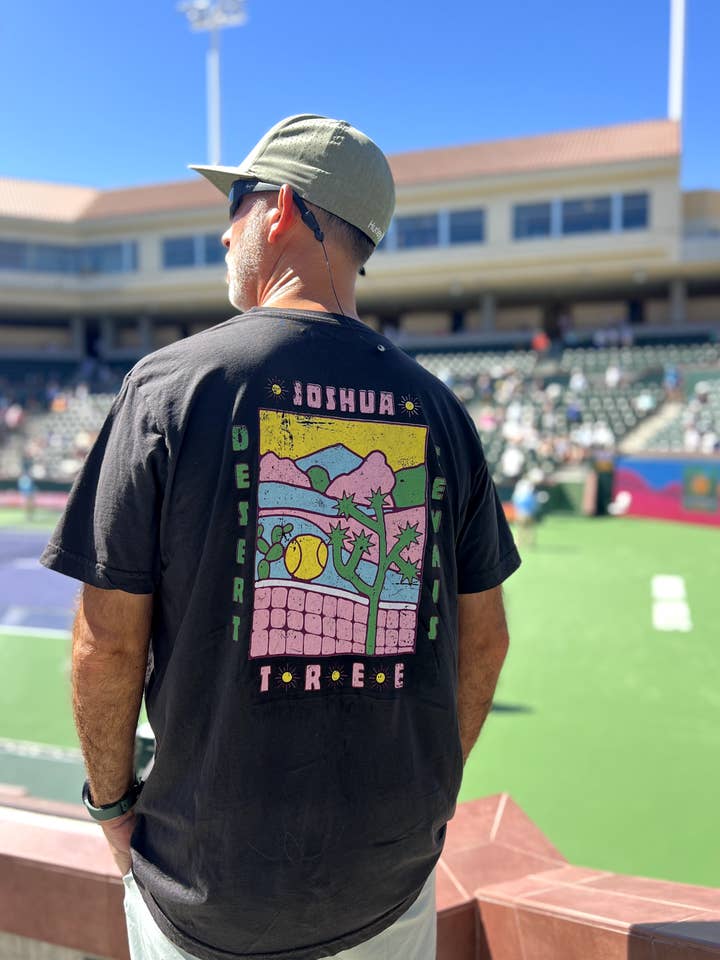 Joshua Tree Desert Tennis Tee for wholesale by Ace the Moon