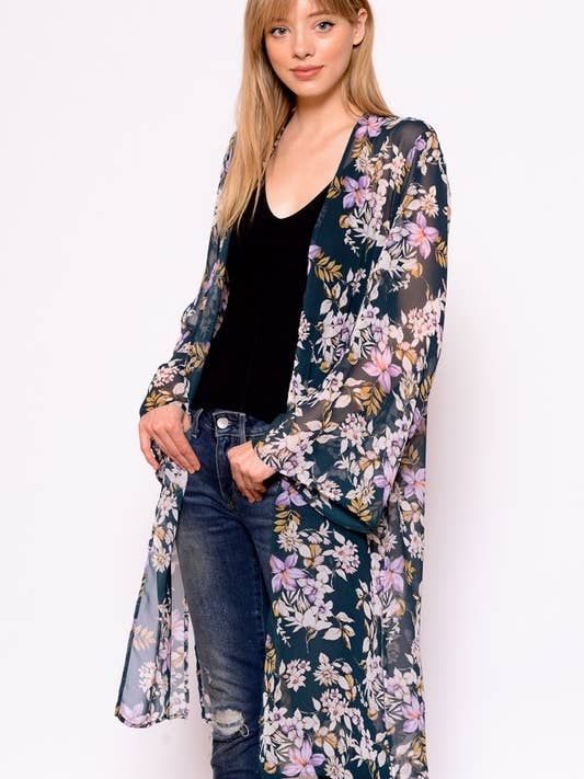 Long Body Floral Kimono for wholesale by Chris & Carol Apparel