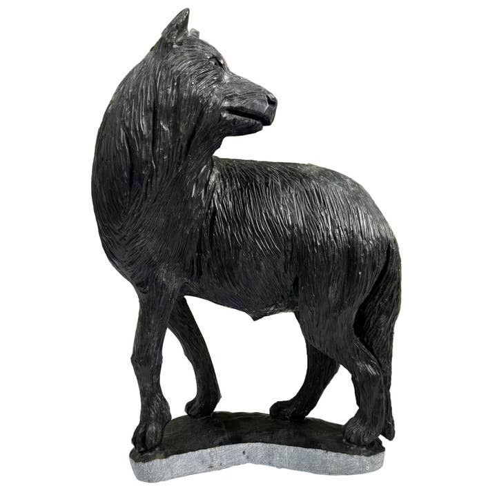 Hand-Carved Wolf Serpentine Gemstone Figurine Animal for wholesale by Gem Avenue Wholesale