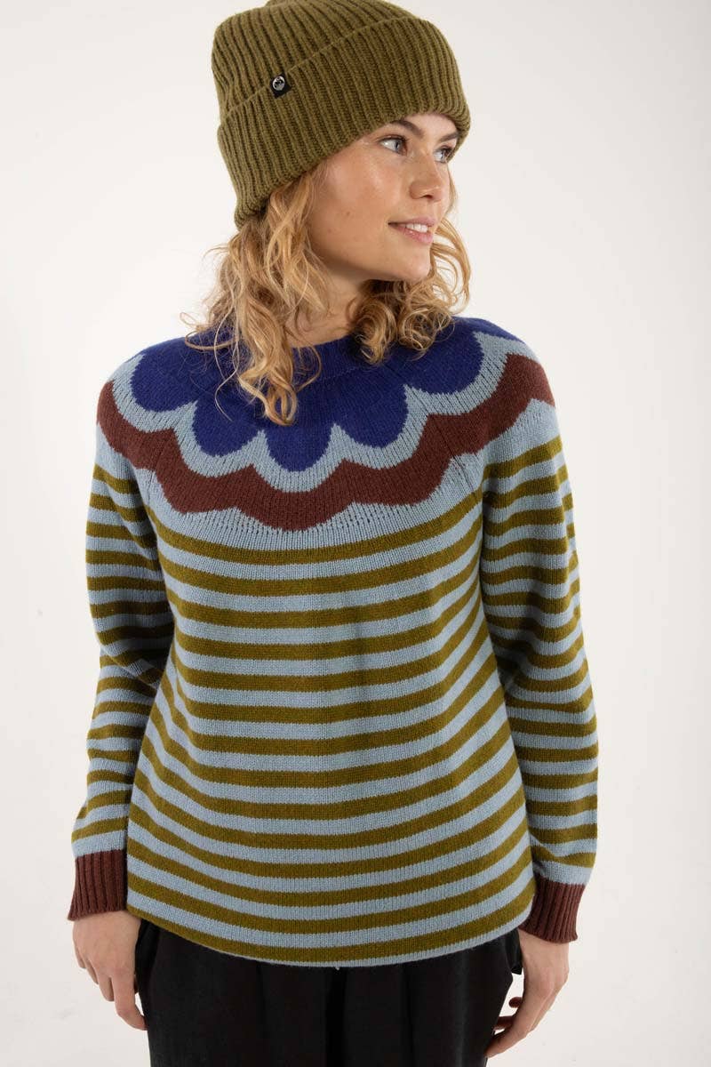 Danefae København - Vente Pull en maille – femme - Pull en laine Daneglamping bleu gris/olive5