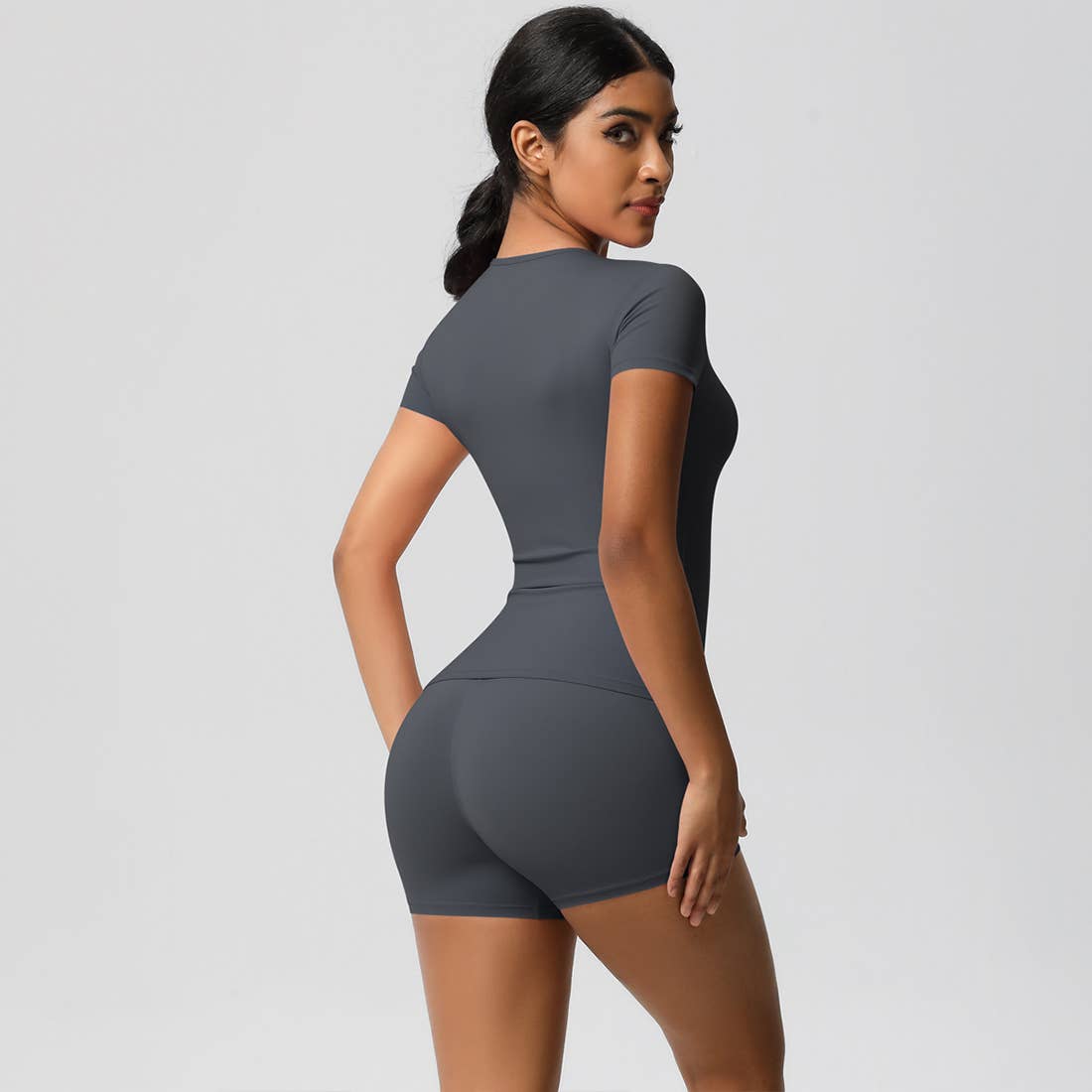 Sodalemon – wholesale Activewear set – Women′s – Women Yoga Set: Quick Dry Breathable Short Sleeve + Shorts9