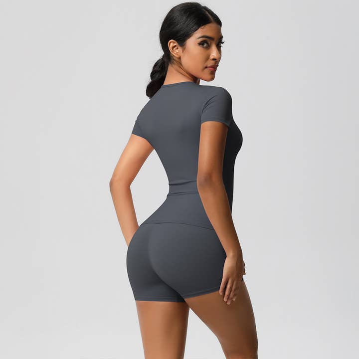 Sodalemon – wholesale Activewear set – Women′s – Women Yoga Set: Quick Dry Breathable Short Sleeve + Shorts9