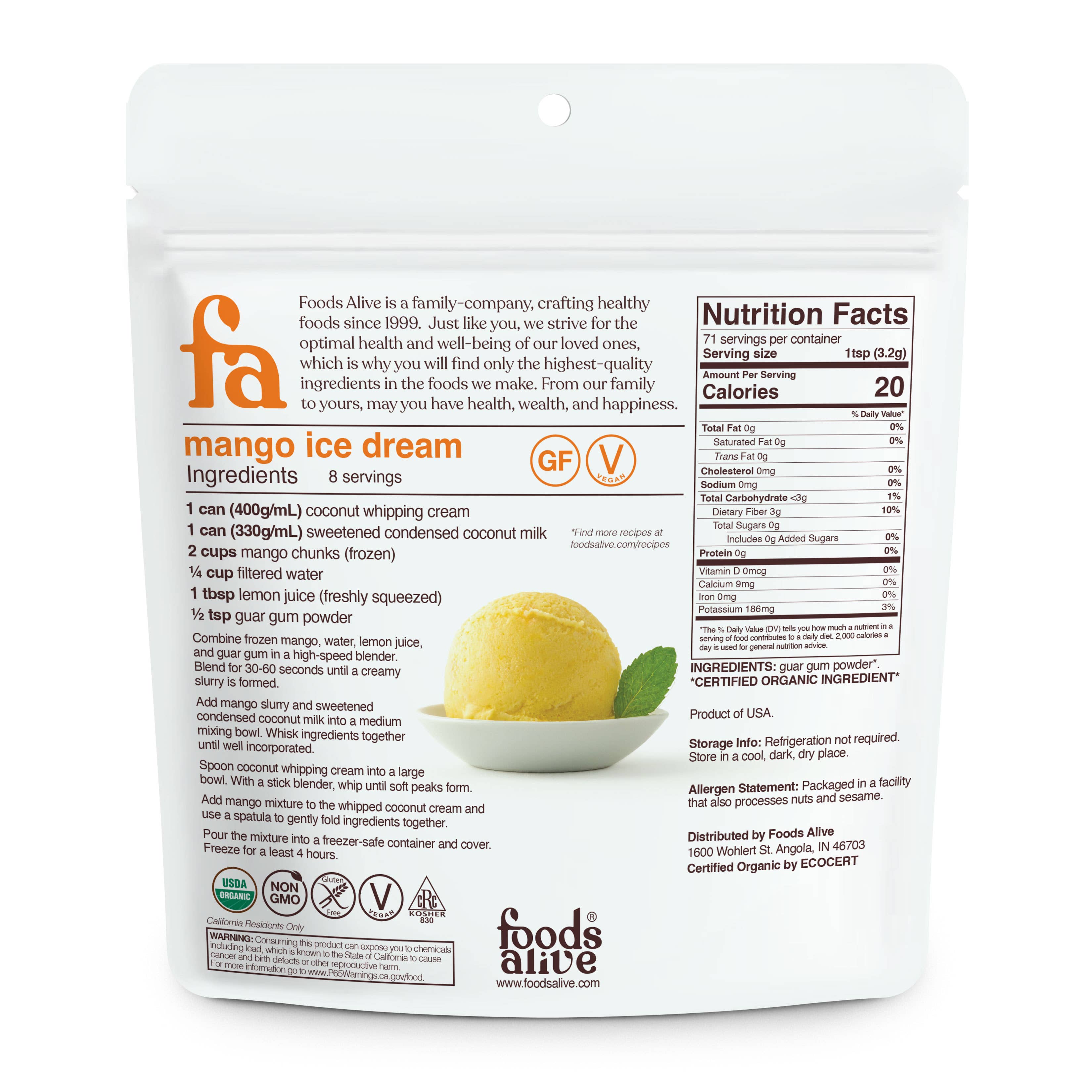 Foods Alive - Vente Poudres protéinées/superaliments - Gomme de guar en poudre - biologique1