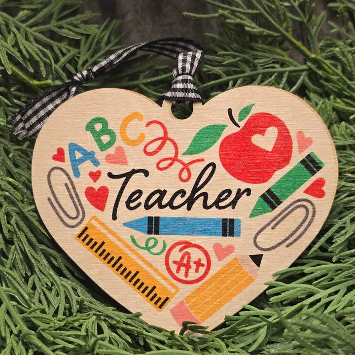 Teacher Heart Ornament for wholesale by Shut The Front Door KC