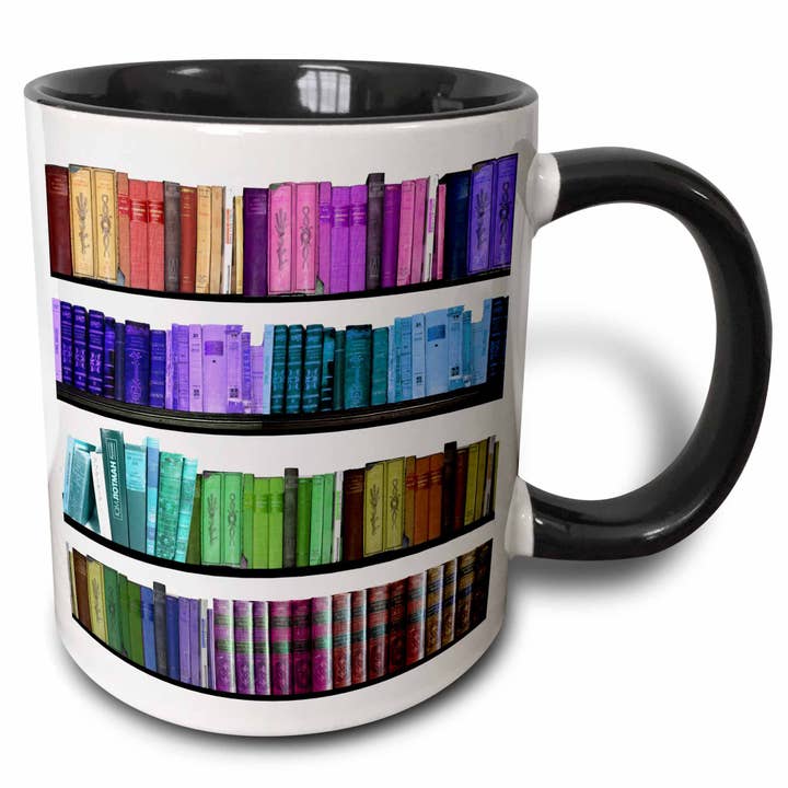 11oz Caneca preta bicolor Livros de estante coloridos - Rainbow b por atacado de 3dRose