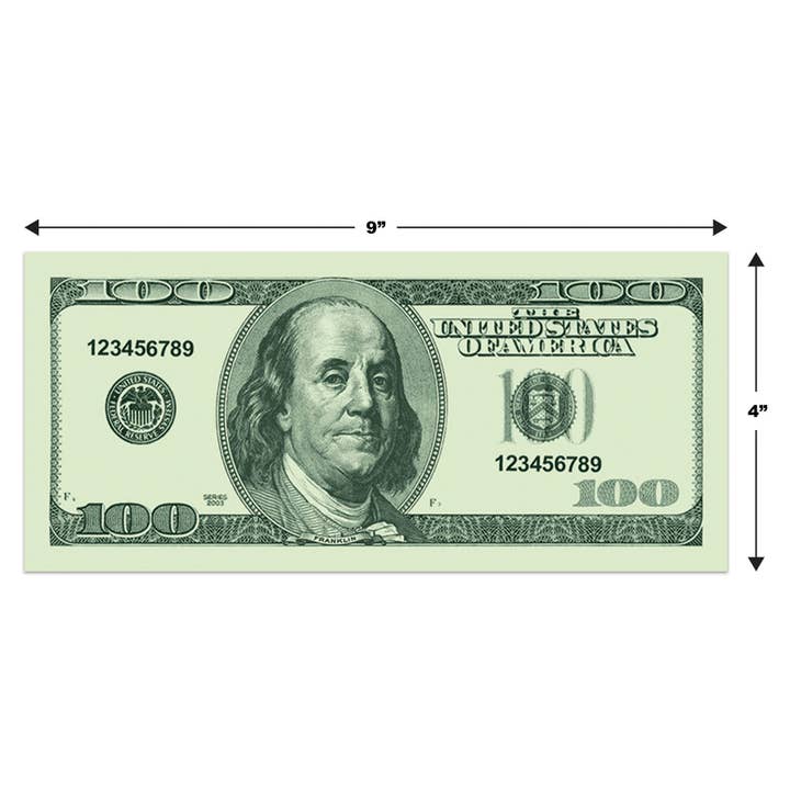 Beistle - Vente Cadeaux pour invités - Argent de jeu de casino pour décoration de fête, 4" x 9", 100 par paquet4