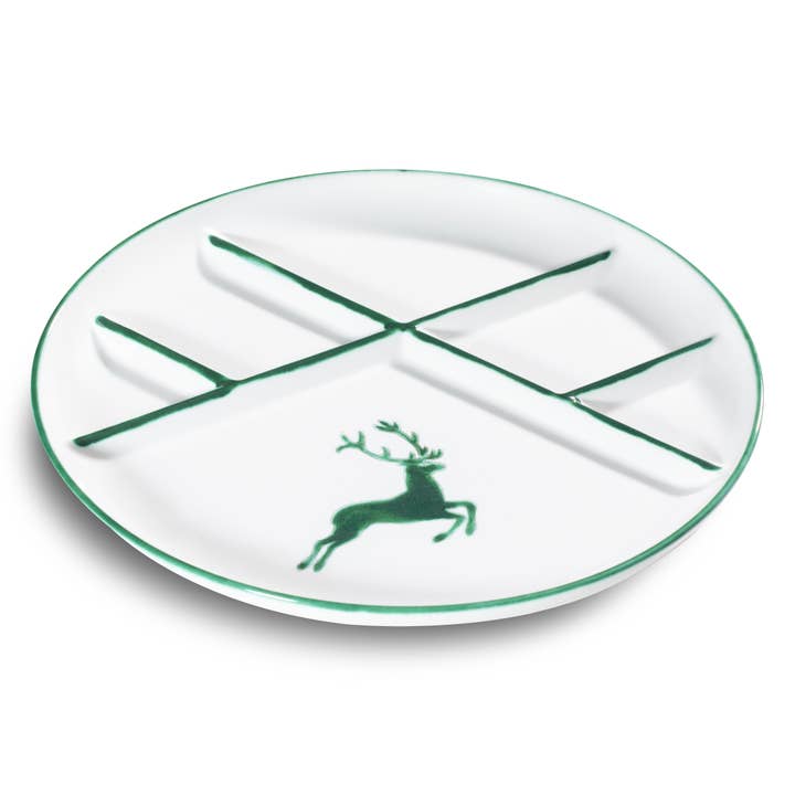 Fondue-tallerken i keramik med grøn hjort, 6 rum for engroshandel hos Gmundner Keramik Handels GmbH