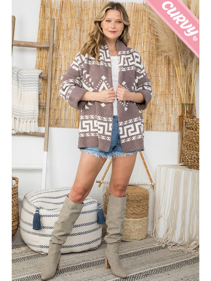 Sweet Lovely by Jen - Wholesale Cardigan - Women's - PLUS SIZE AZTEC PRINT SUPER SOFT COZY SWEATER KNIT CARDIGAN36