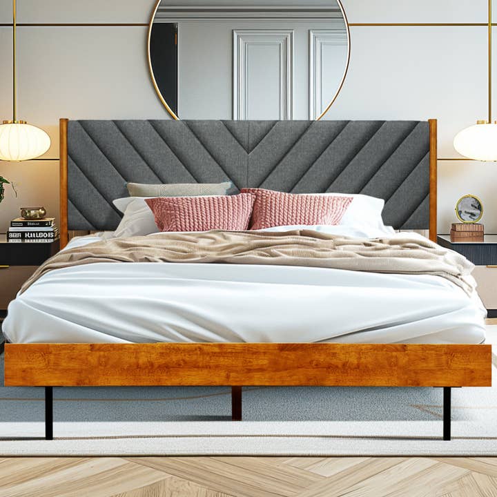 Acacia Astoria Upholstered Solid Wood Bed Frame for Elegant Bedrooms for wholesale by Megsu