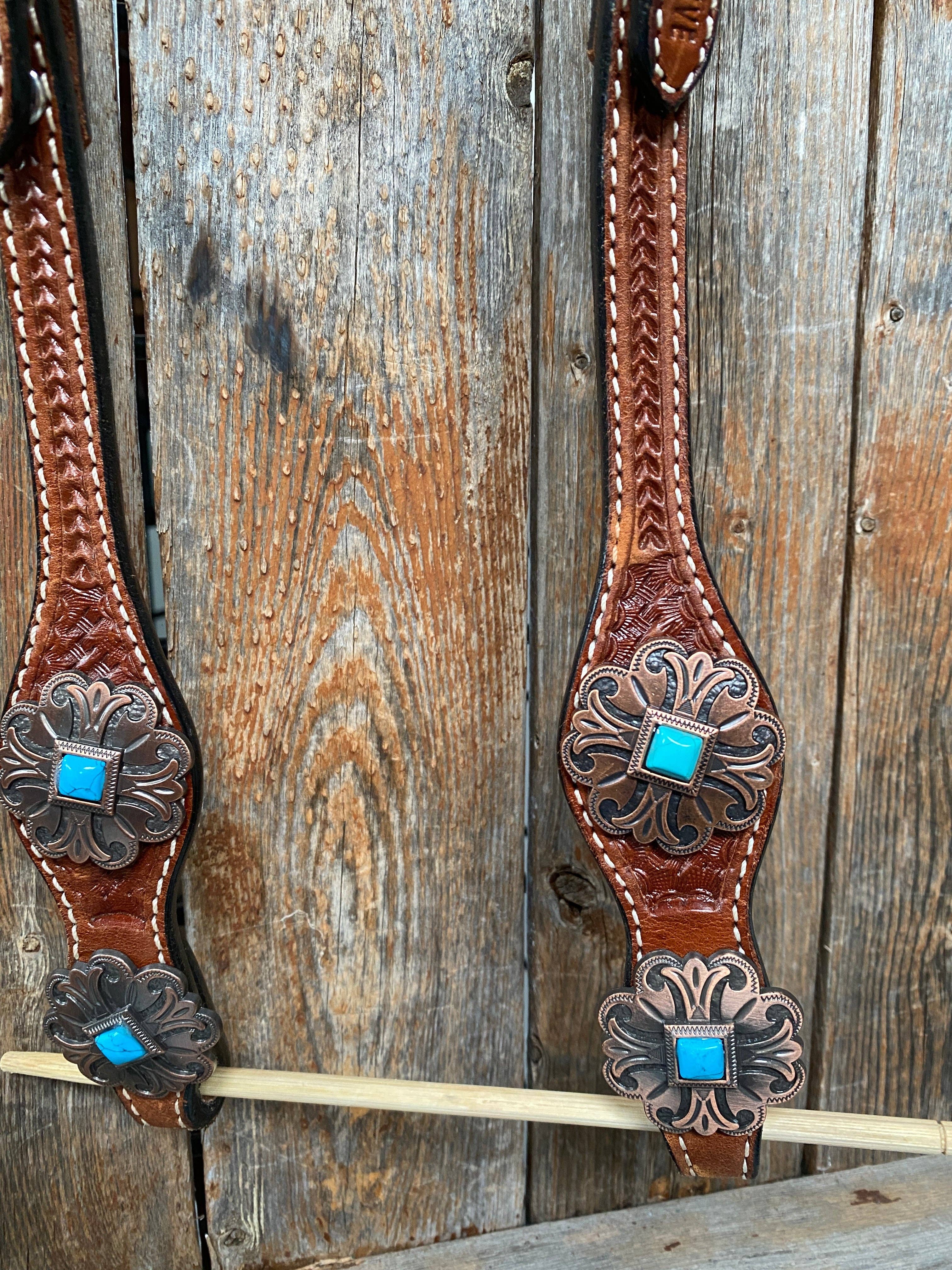 Rodeo Drive - Wholesale Horseback Riding Gear - Medium Basketweave Turquoise One Ear & Breastcollar Tack Set #OEBC4456