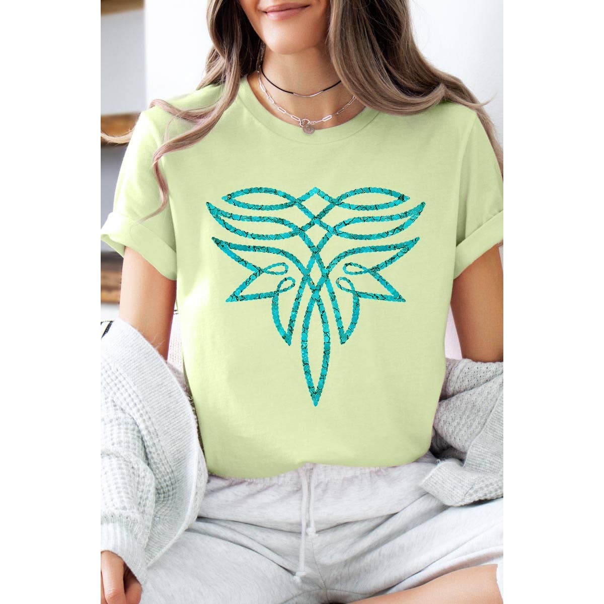 COLORBEAR - Vente T-shirt à imprimés – femme - T-shirts graphiques turquoises au point de botte - Mélange chiné noir2