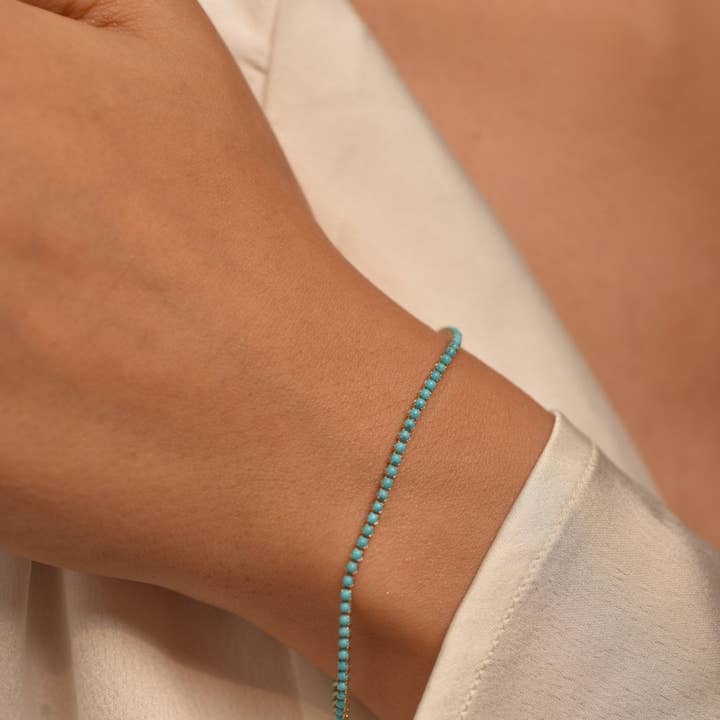 Bracelet de tennis turquoise en or 14K/18K pour la vente par Evara Jewelry