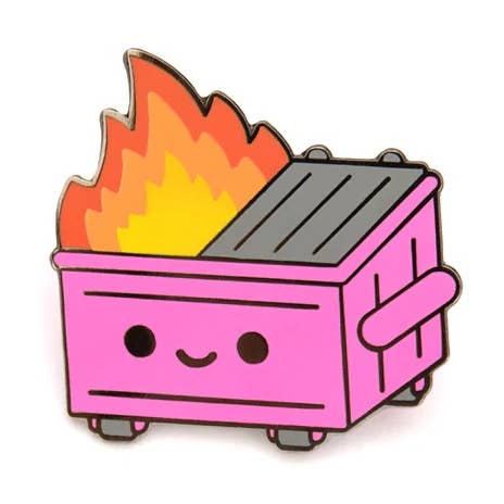 Pepto Pin Dumpster Fire Enamel Pin for wholesale by Disburst