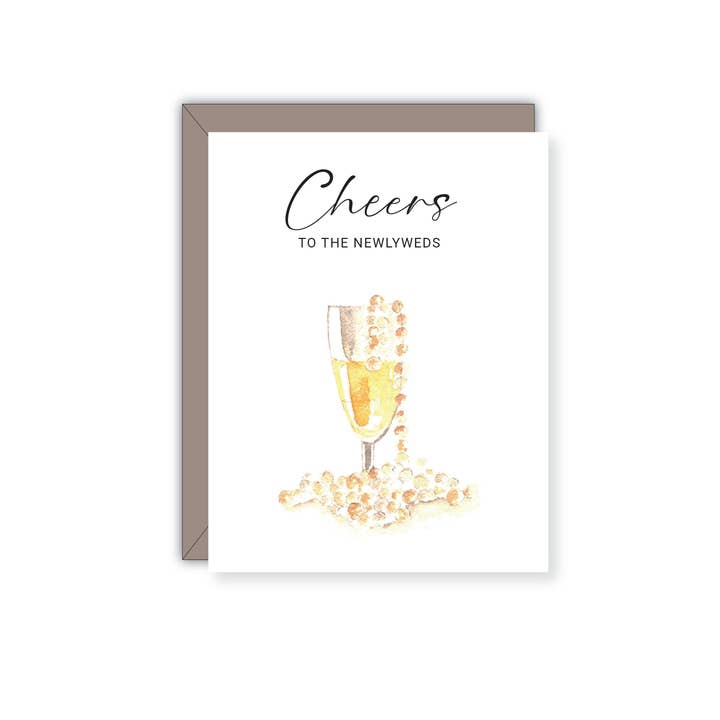 Cheers to the Newlyweds Wedding Pearls and Prosecco Greeting for wholesale by Kristine Lee Designs