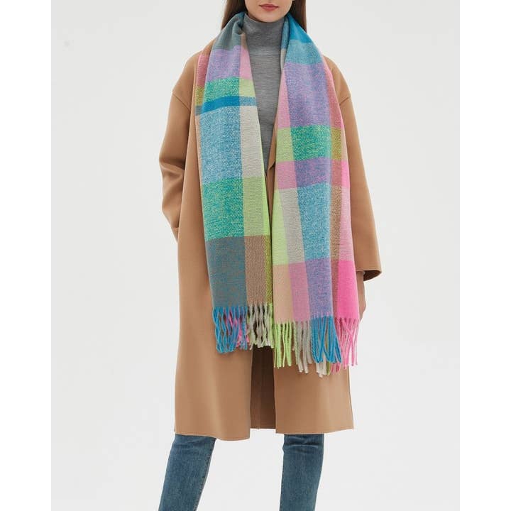 HIDDENBRAND - Wholesale Scarf - Women's - Soft cozy color block fringe scarf wrap13