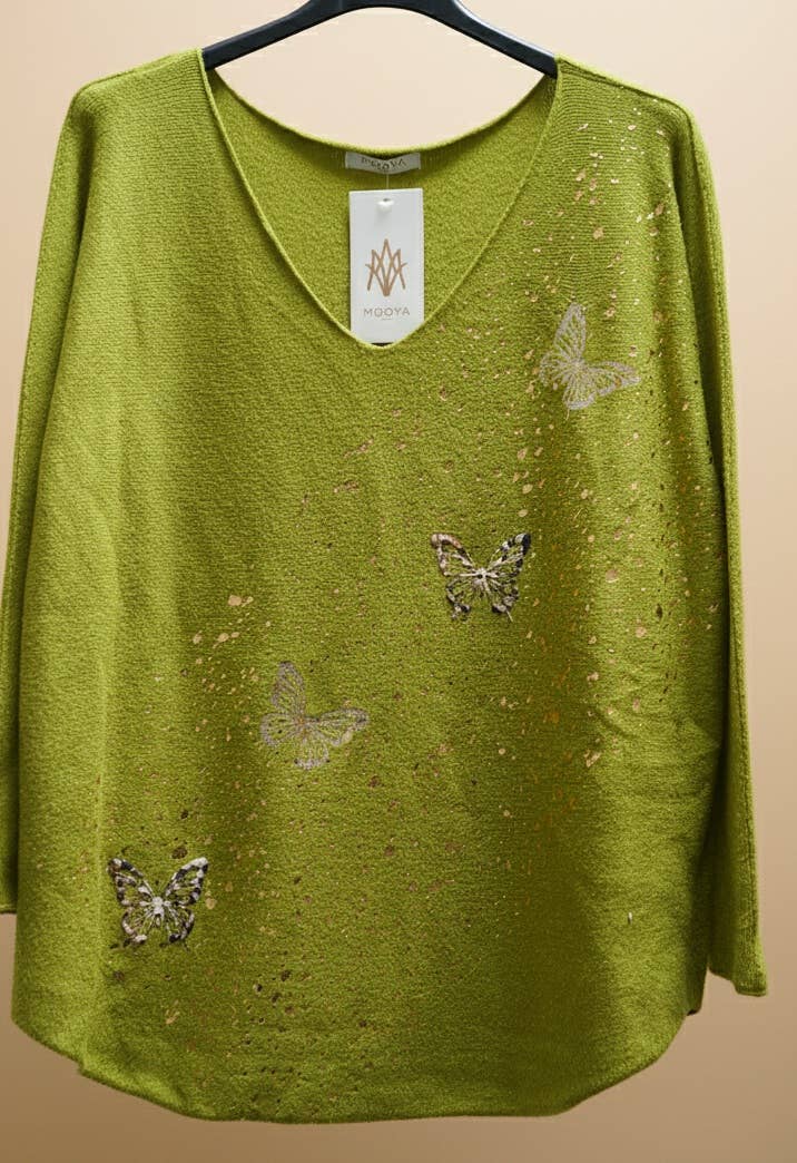 Green Solid knit sweater with butterfly details - I1718-002 for wholesale on Faire1