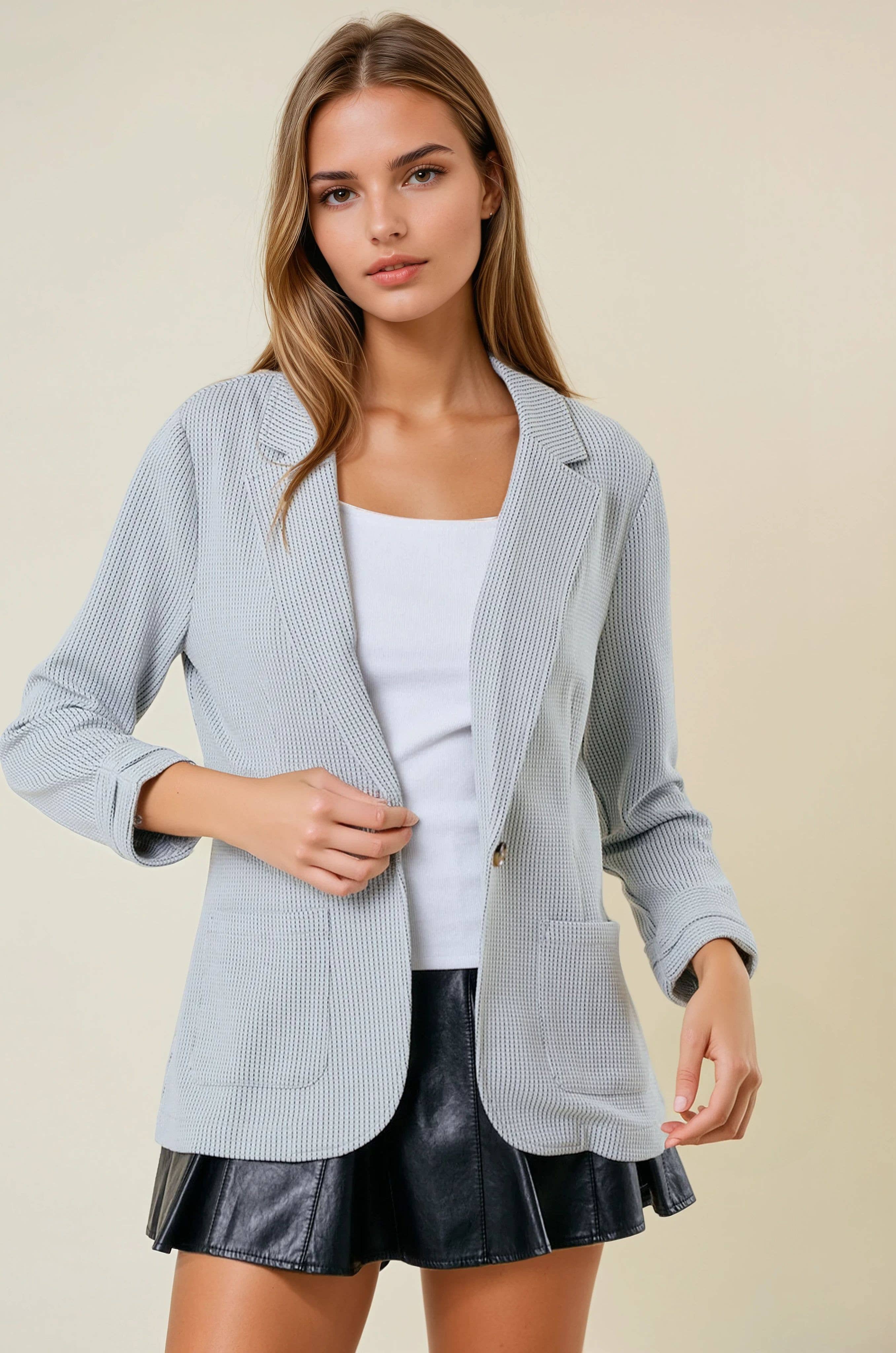 Doe and Rae - Wholesale Blazer - Women's - Shirred Sleeve Textured Blazer - 10150J