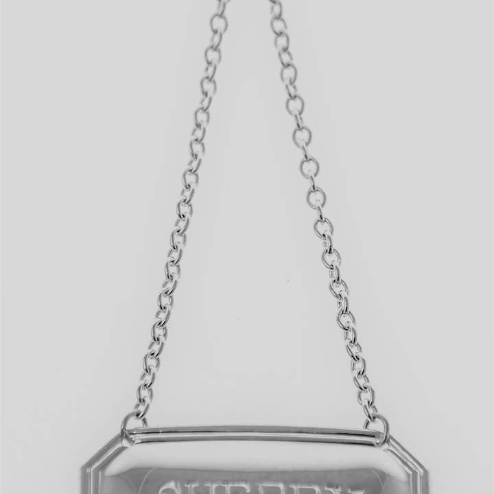 Decanter Label, Silver Plate, Cut Corner, Sherry. SKU #: C1260SHERRY. for wholesale by Corbell Silver