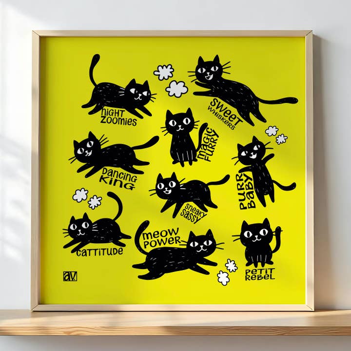 Stampa d'Arte Gatti di Mezzanotte – Personalità Audaci di Gatti Neri & Divertimento per la vendita all'ingrosso da parte di Atelier Vero Wholesale