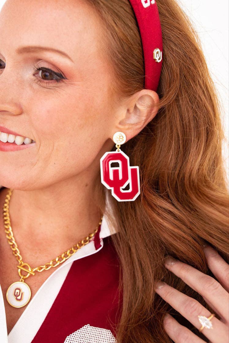 Brianna Cannon - Wholesale Hangende/ronde oorbellen - Oklahoma Crimson en White OU Oorbellen1