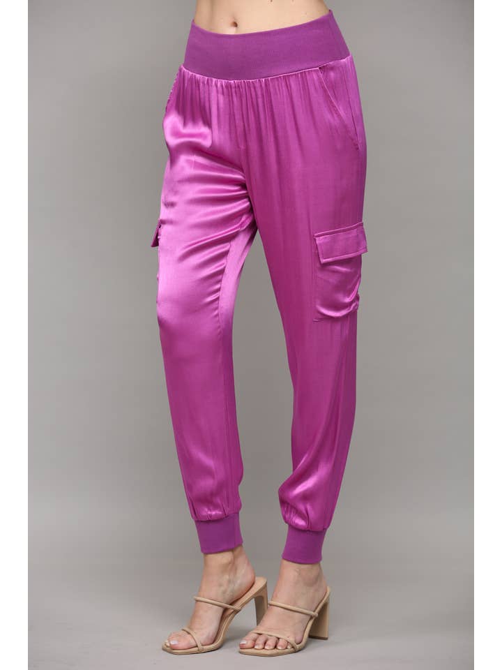 FATE - Vente Pantalon – femme - Pantalon jogger cargo en satin FP317611