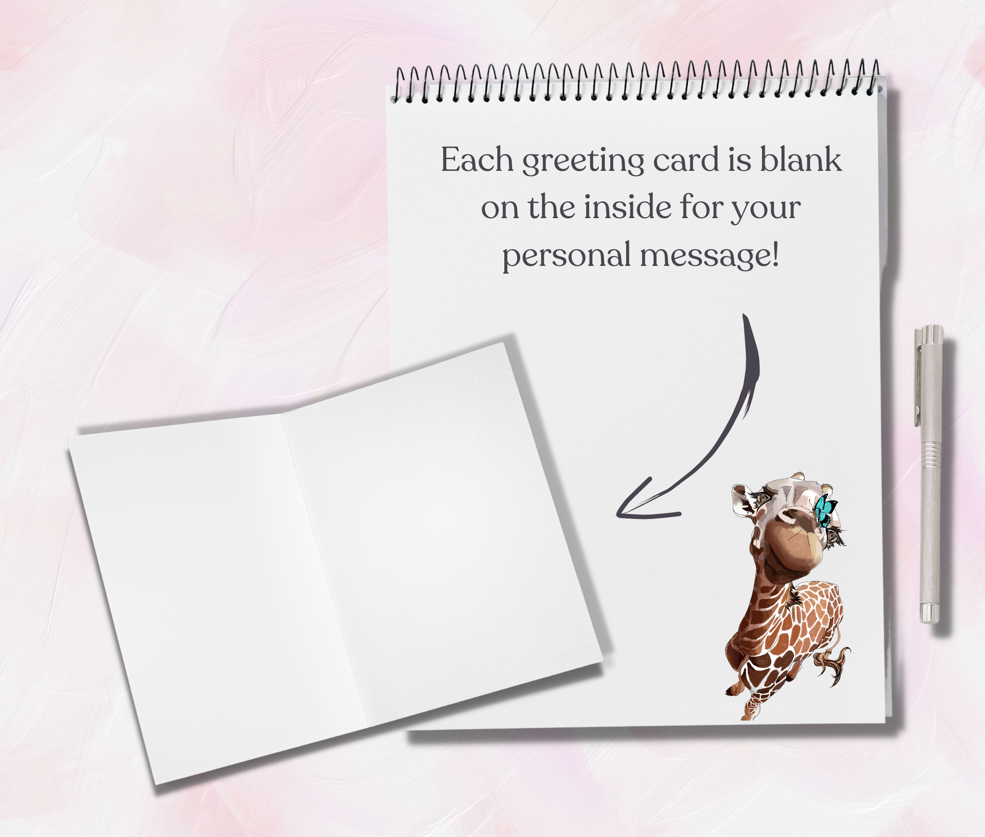 Kristin Bergene Creative LLC - Wholesale Season's Greetings Card - Giraffe & Butterfly Greeting Cards | Blank Inside, Set of 105