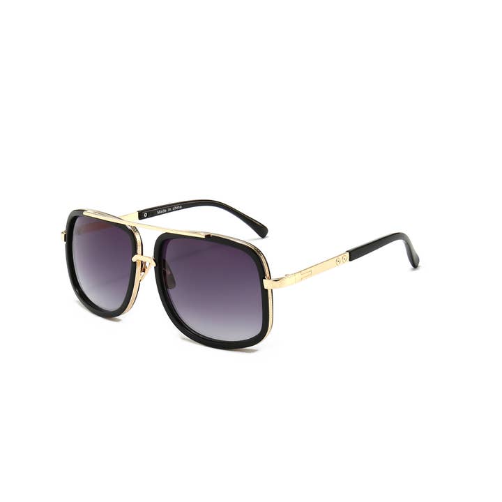Trio Trading - Wholesale Sunglasses - Men's - Men's Fashion Sunglasses Big Size Rectangle Aviation 12 Pack