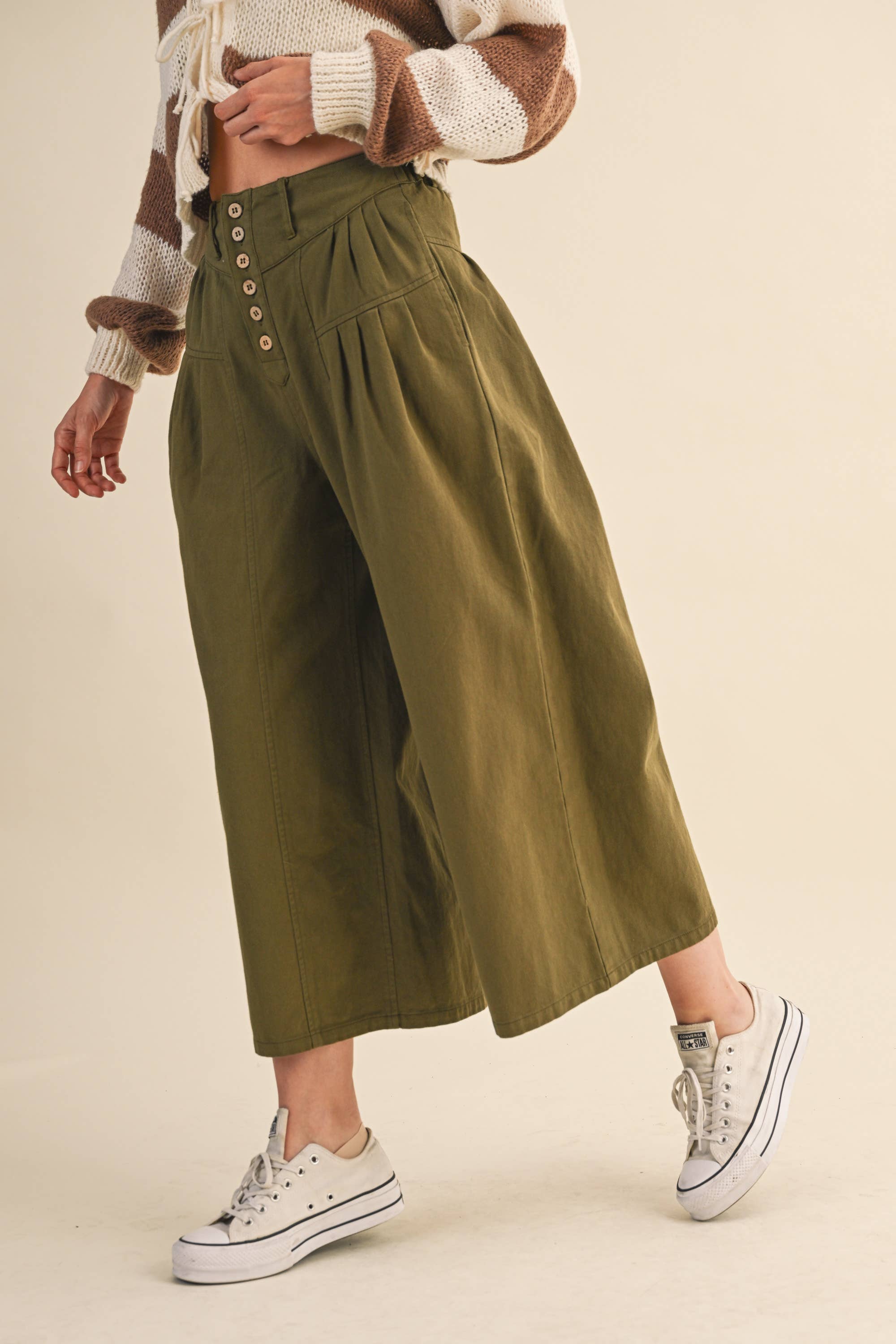 Klesis – wholesale Pants – Women's – IP1419 COTTON TWILL HIGH WAIST CROPPED WIDE LEG PANTS6
