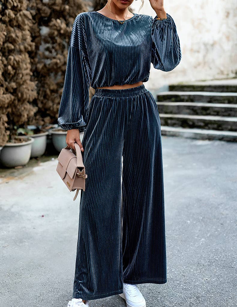 HIDDENBRAND - Wholesale Top & Pant Set (NOT Loungewear) - Women's - Women's Velvet Suit Casual Two Piece16