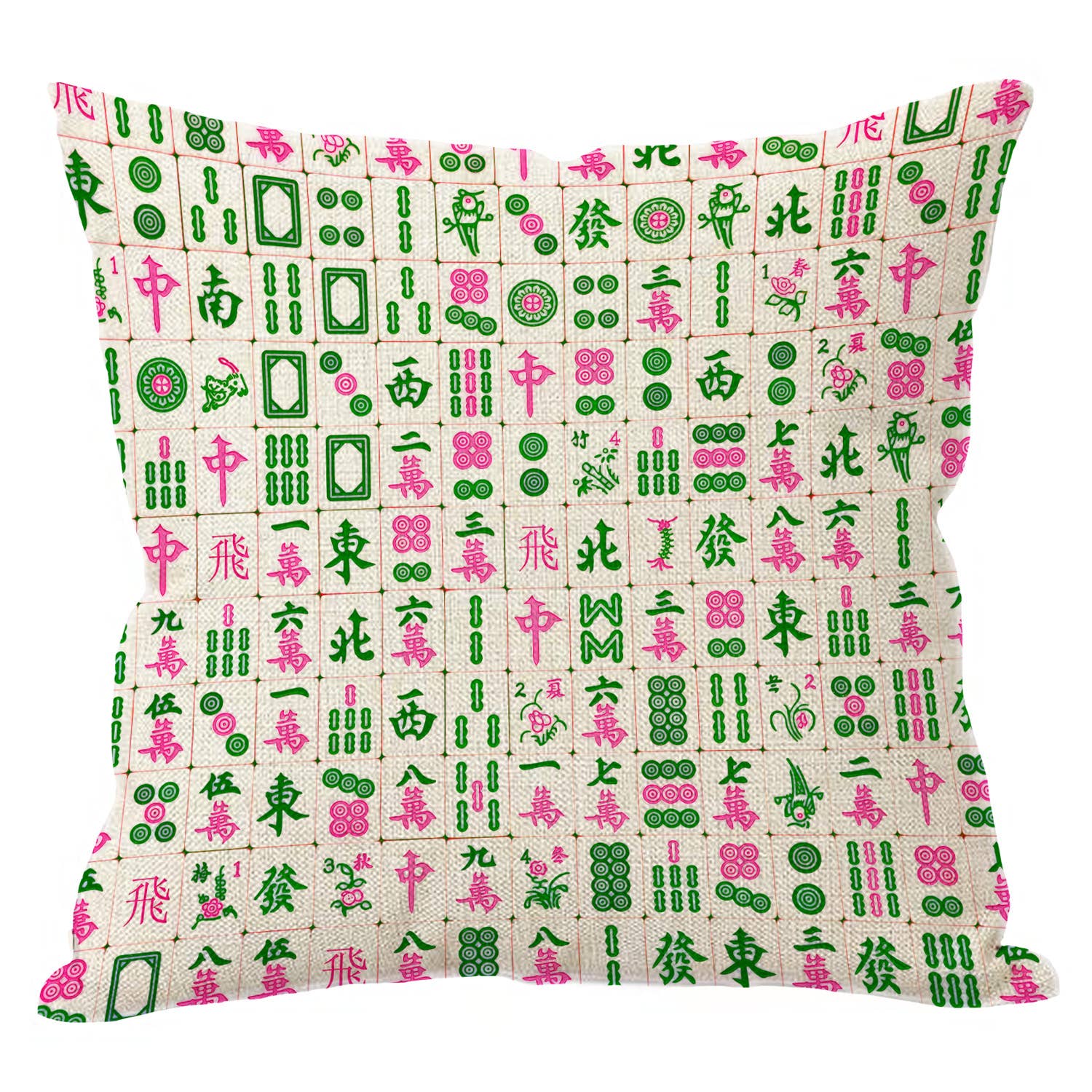 Marye-Kelley - Wholesale Throw/Decorative Pillow - Pink and Green Mahjong Linen Throw Pillow0