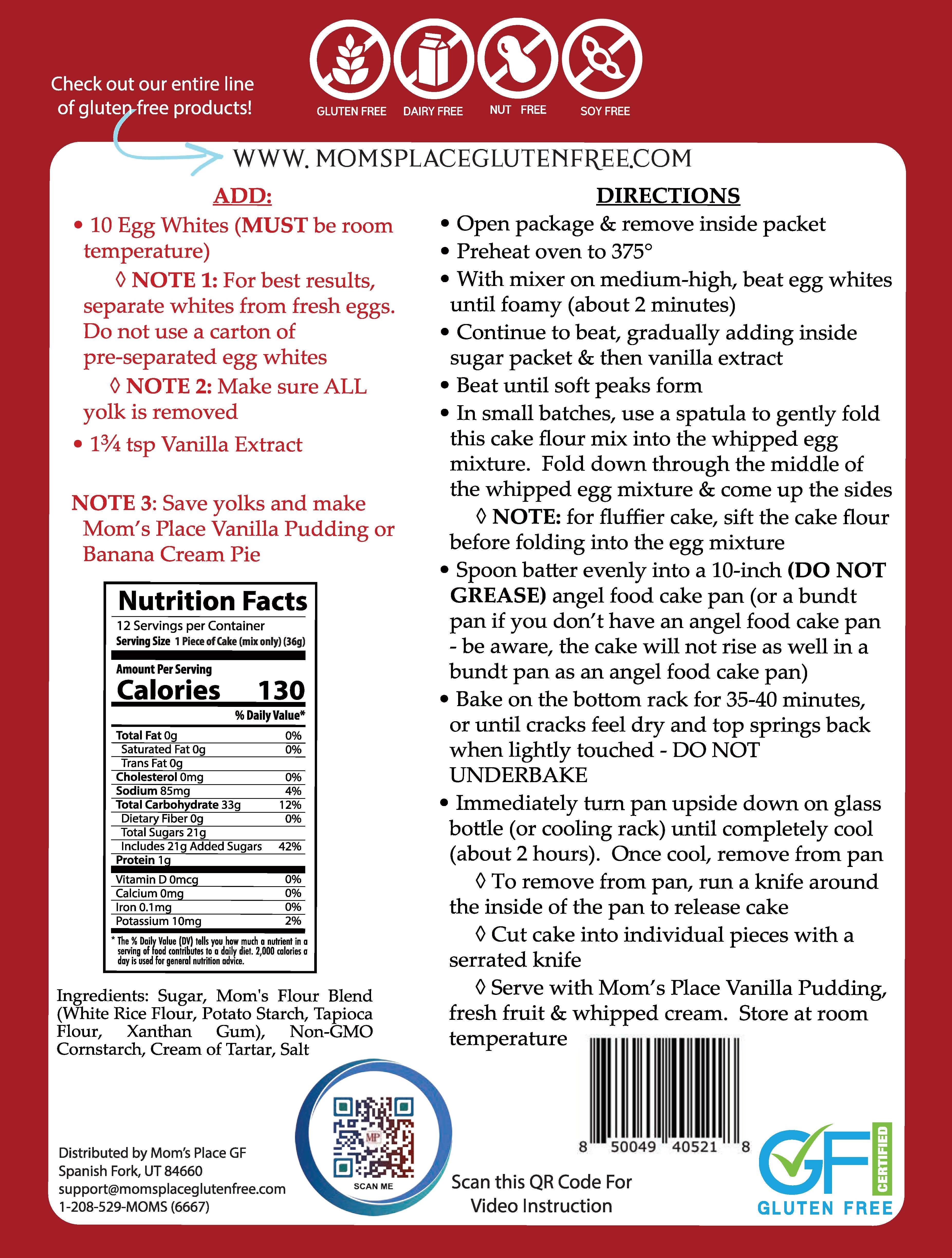 Mom's Place Gluten Free - Wholesale Cake Mix - Gluten-Free Angel Food Cake or Trifle Dish Mix3