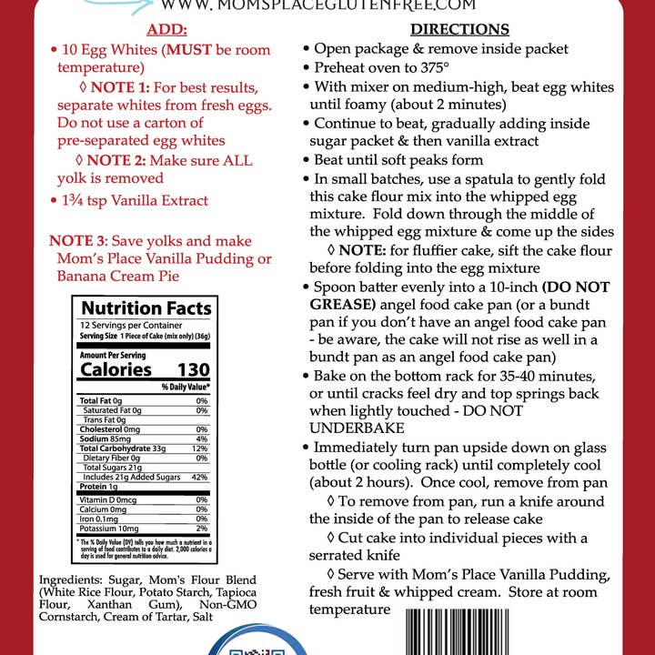 Mom's Place Gluten Free - Wholesale Cake Mix - Gluten-Free Angel Food Cake or Trifle Dish Mix3