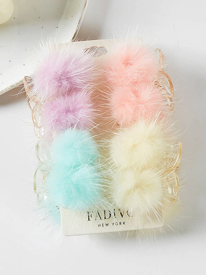 Multi Color Pom Mini Hair Claw for wholesale by Hana