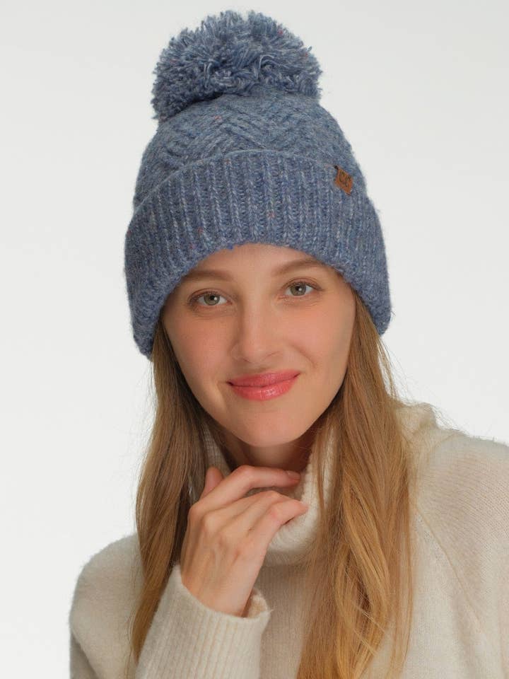 HTE0143 Criss Cross Pattern Yarn Pom Beanie for wholesale by MiMi Wholesale