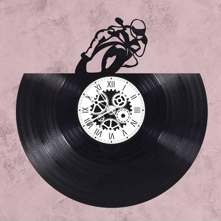 L'atelier d'Ombeline - Wholesale Wall Clock - Motorcycle themed 33 rpm vinyl record clock