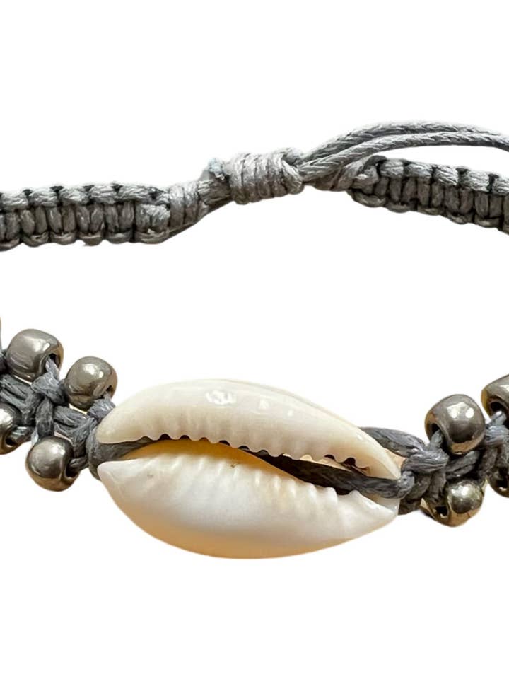 Cowrie Shell Slide Bracelet - Gray for wholesale by Bamboo Source Tropical Decor