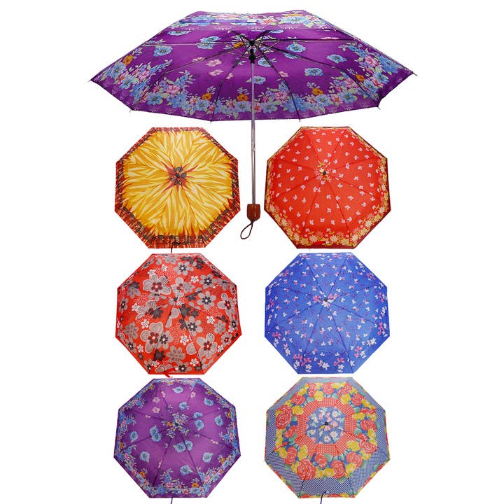 Cap Zone - Wholesale Umbrella - Women's - Floral Print Manual Travel Size Umbrella