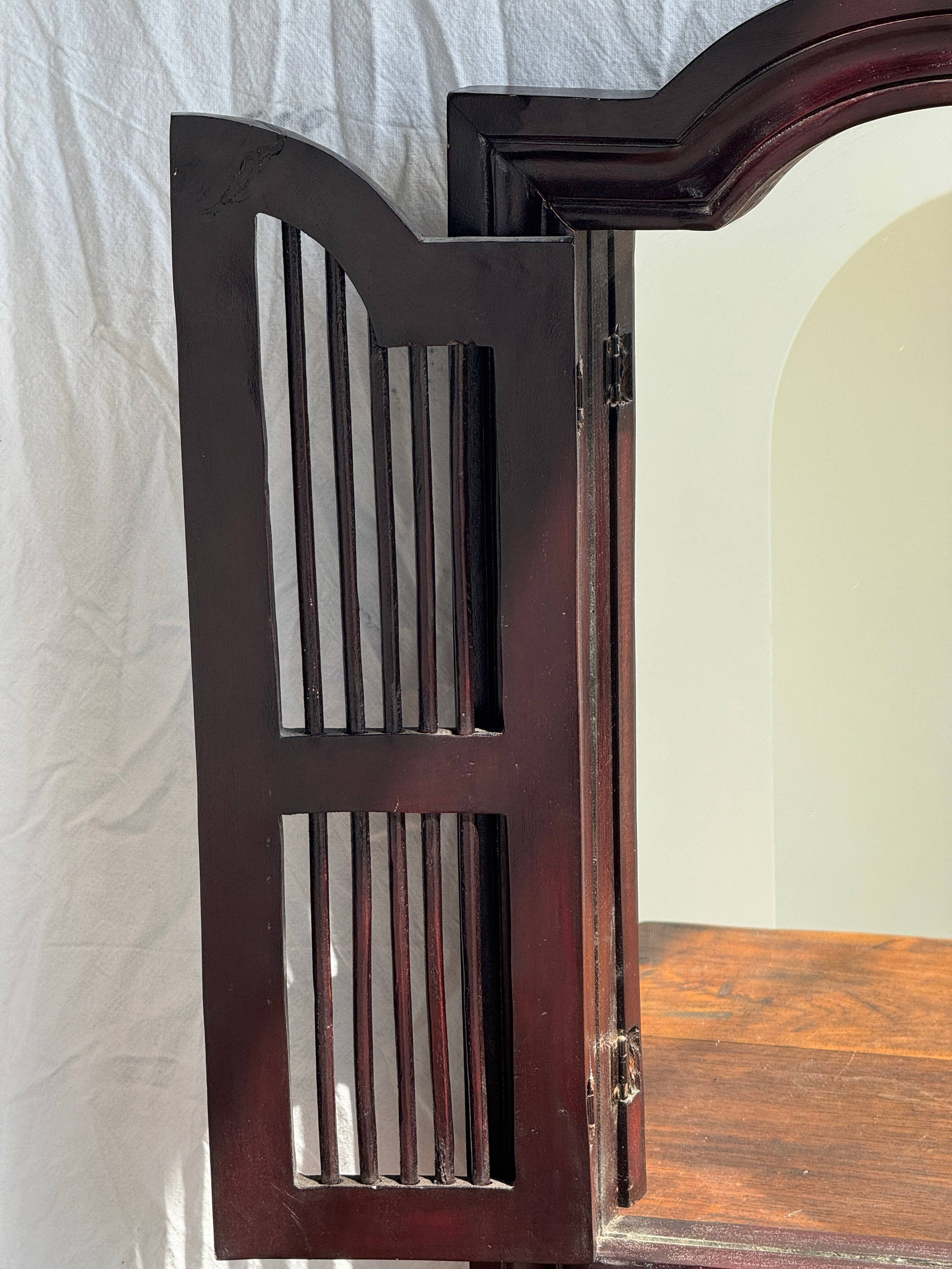 Office Objets - Wholesale Wall Mirror - Dark brown wooden mirror with two shutter strips H55 L403