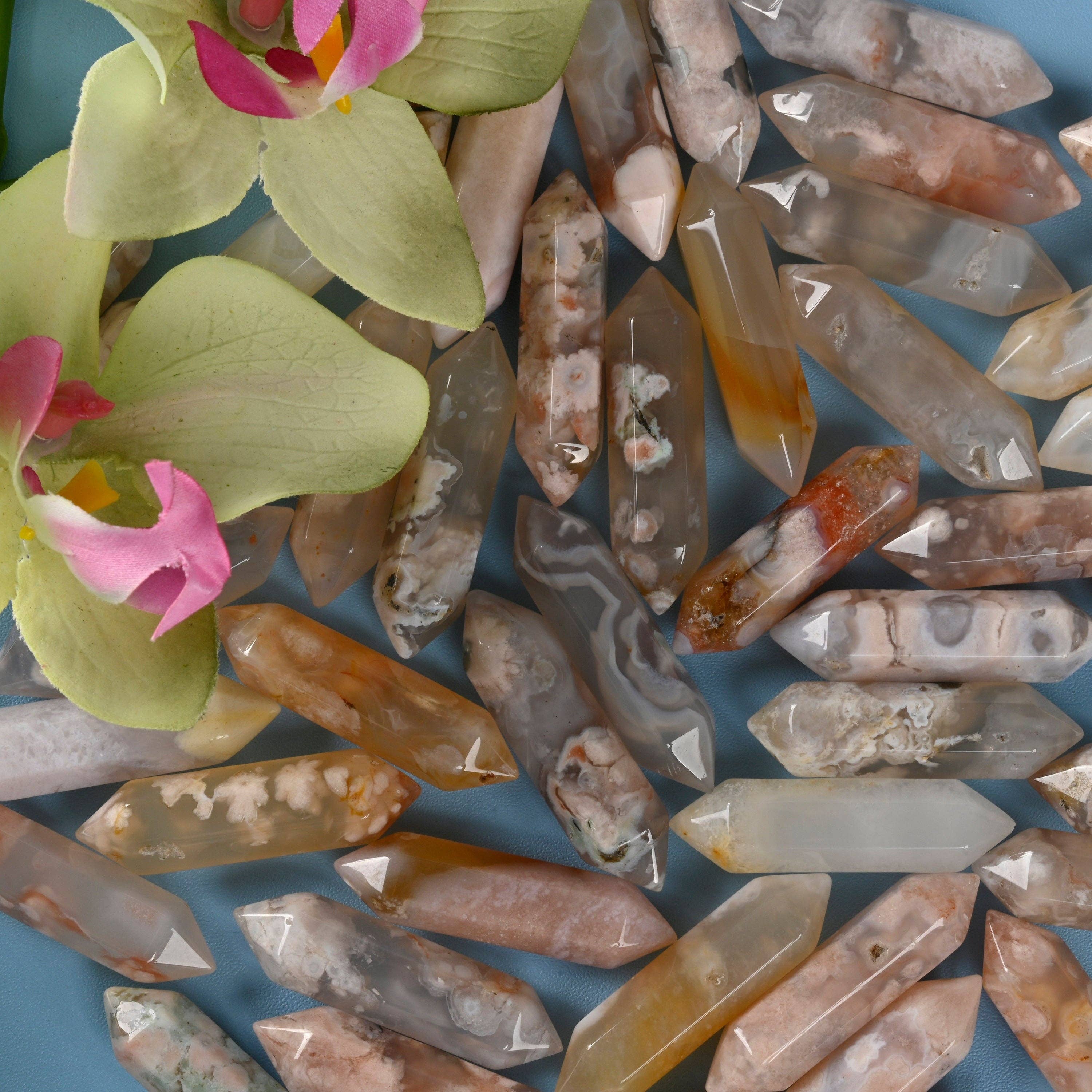 ilovebeadsusa - Wholesale Spiritual Stone/Crystal - 42mm Sakura Flower Agate Double Terminate Point Crystal5