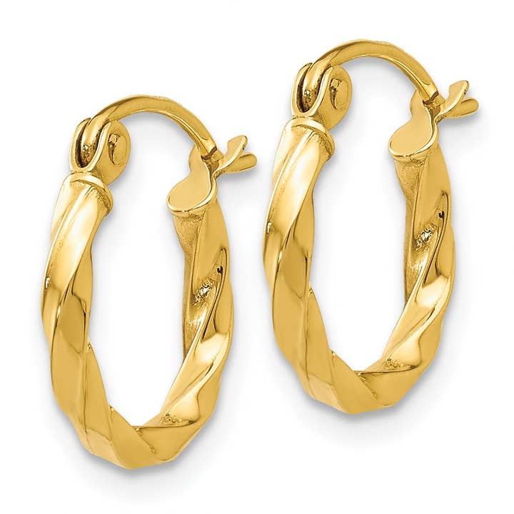 14K Yellow Gold – No Stone – Small Twisted Hoop Earrings for wholesale by FCJ Jewelry LLC