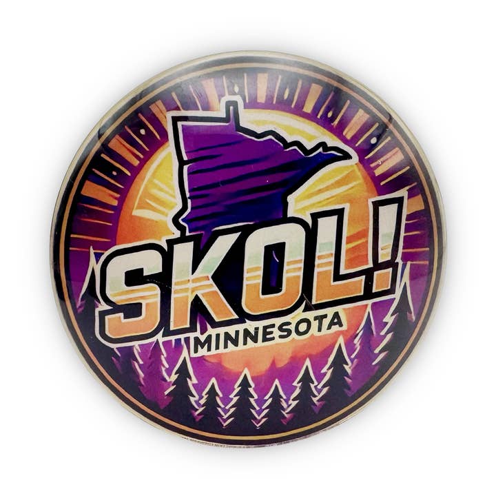 Minnesota SKOL Purple & Gold Glass Magnet for wholesale by Token Atelier
