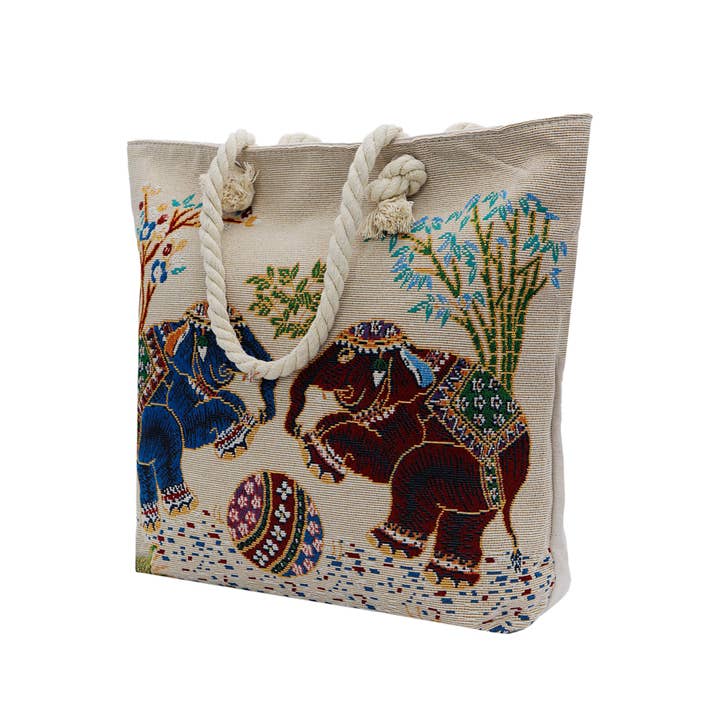 Natural Native Lucky Elephant Tapestry Canvas Tote Bag for wholesale on Faire0