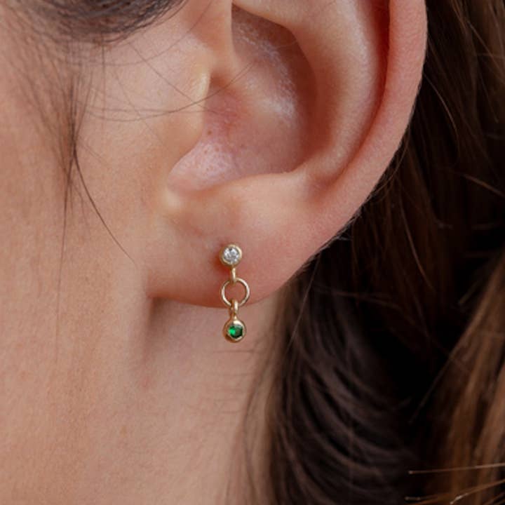 SHREE DIAMOND GEMS AND JEWELS – Brincos de argola por atacado – Brincos de diamante esmeralda pendurados em ouro maciço de 14 k/gotas de brinco de esmeralda de diamante/presente de dama de honra