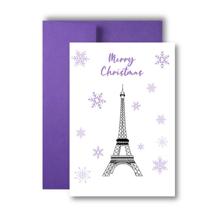 Carte de vœux Joyeux Noël à Paris pour la vente par Brandi Creations Design Studio