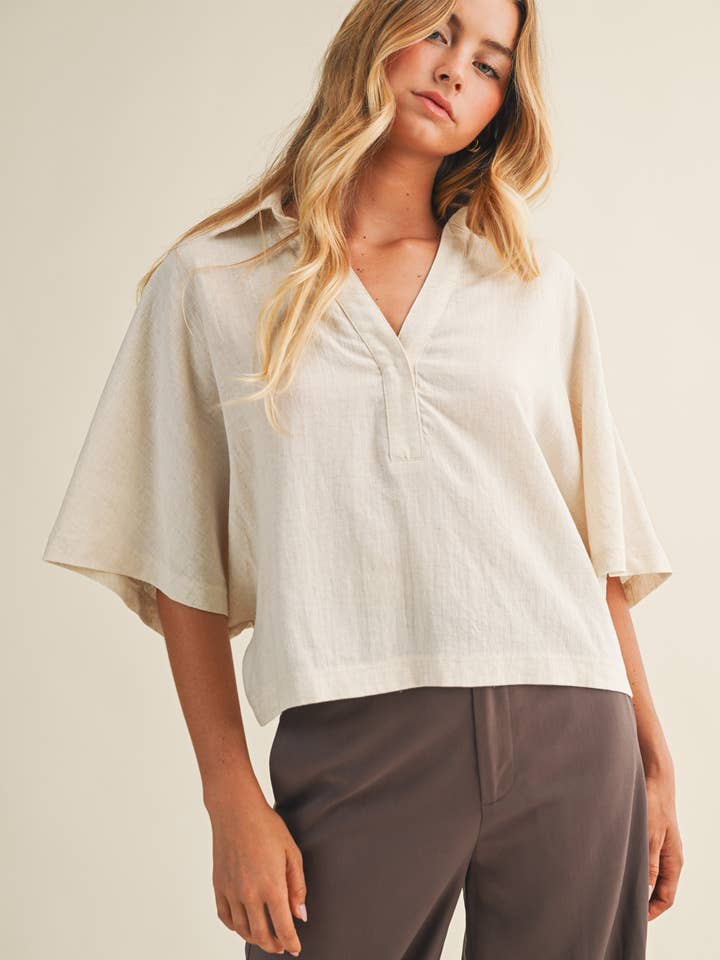 OVERSIZED POPOVER OPEN COLLAR TOP for wholesale by Mustard Seed