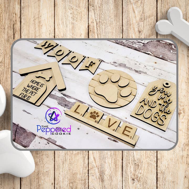 Tiered Tray Decor - Woof UNFINISHED for wholesale by The Peppered Cookie