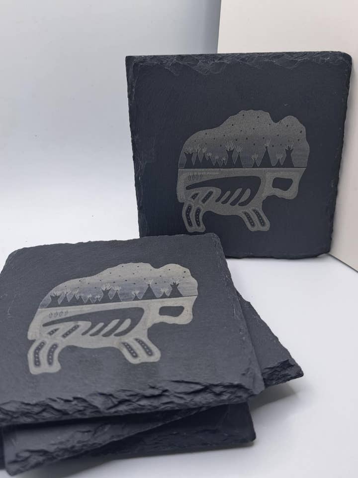 Slate Coaster with Custom Art Buffalos Camp for wholesale by 10 Buffalos Art