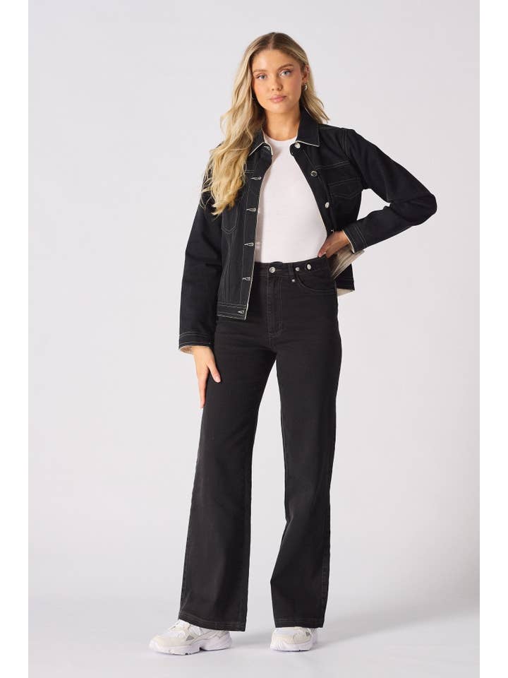 JMOJO UK Limited - Wholesale Jeans - Women's - ELYSI High Rise Sculpt Wide Leg Jeans - Black Wash2