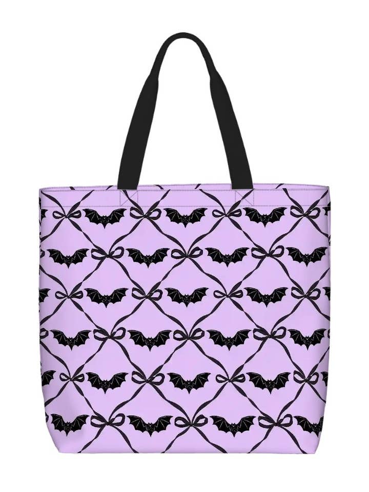 Borsa da spiaggia stampata / Borsa XL - Pipistrelli lavanda per la vendita all'ingrosso da parte di Witchwood Bags